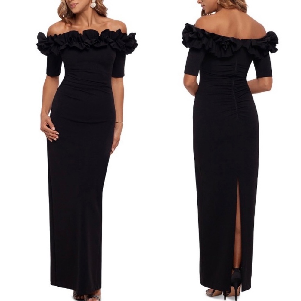 Xscape Black Off-Shoulder Ruffle Maxi Dress - Picture 3 of 8